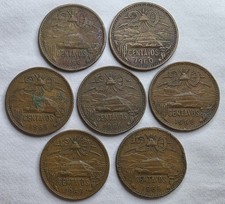Lot of 7 Mexico 20 Centavos coins Pyramid of the Sun 1956- 1966 Circulated