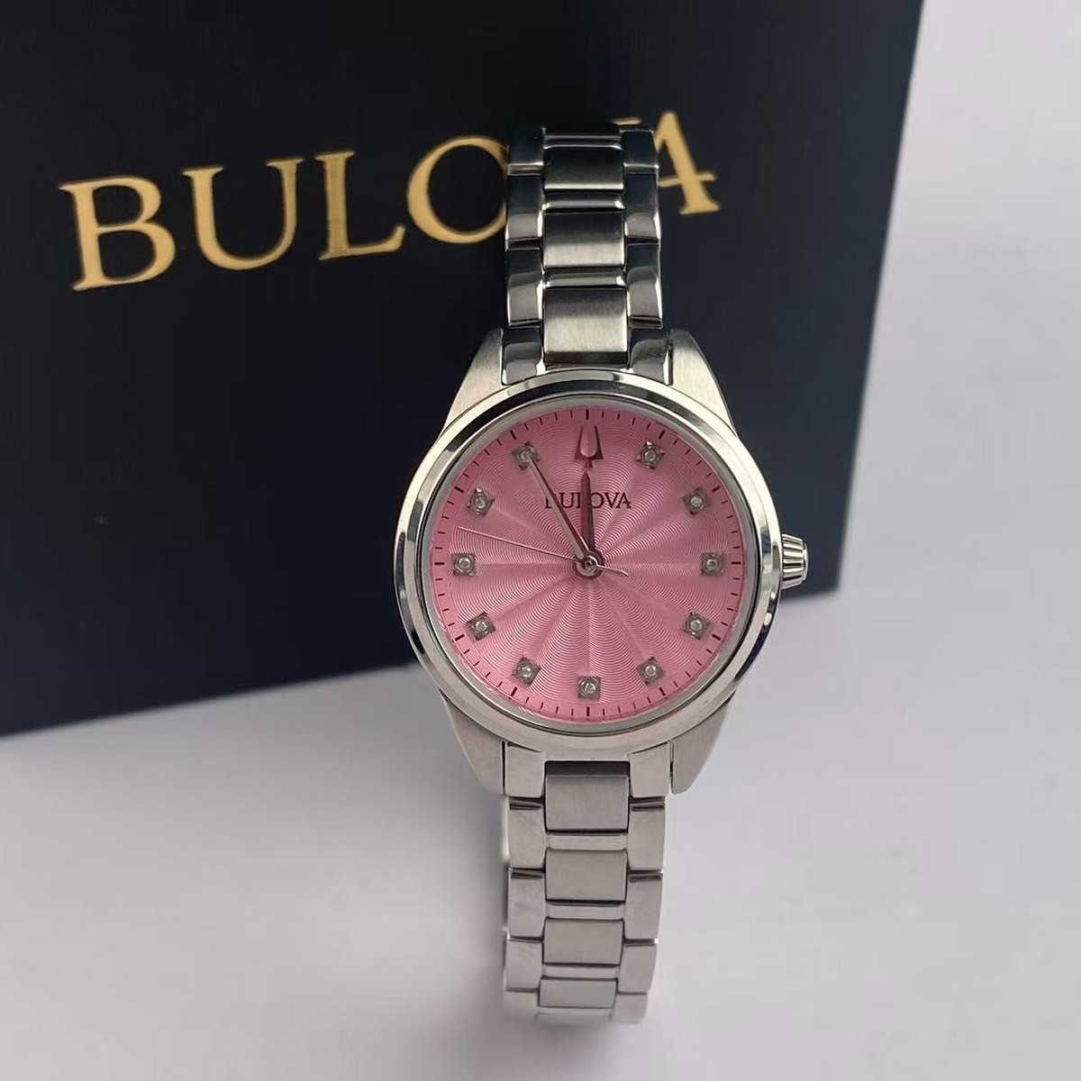 Bulova Sutton Diamond Pink Dial Women's 28mm Quartz Watch 96P249