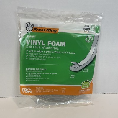 Frost King Weatherseal 17ft Grey Vinyl Foam Self-Stick V443 3/8in x 3/16in