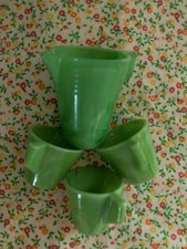 4 Vintage Akro Agate Marble Slag Green Jadeite Childs PITCHER Tea Cups Glass