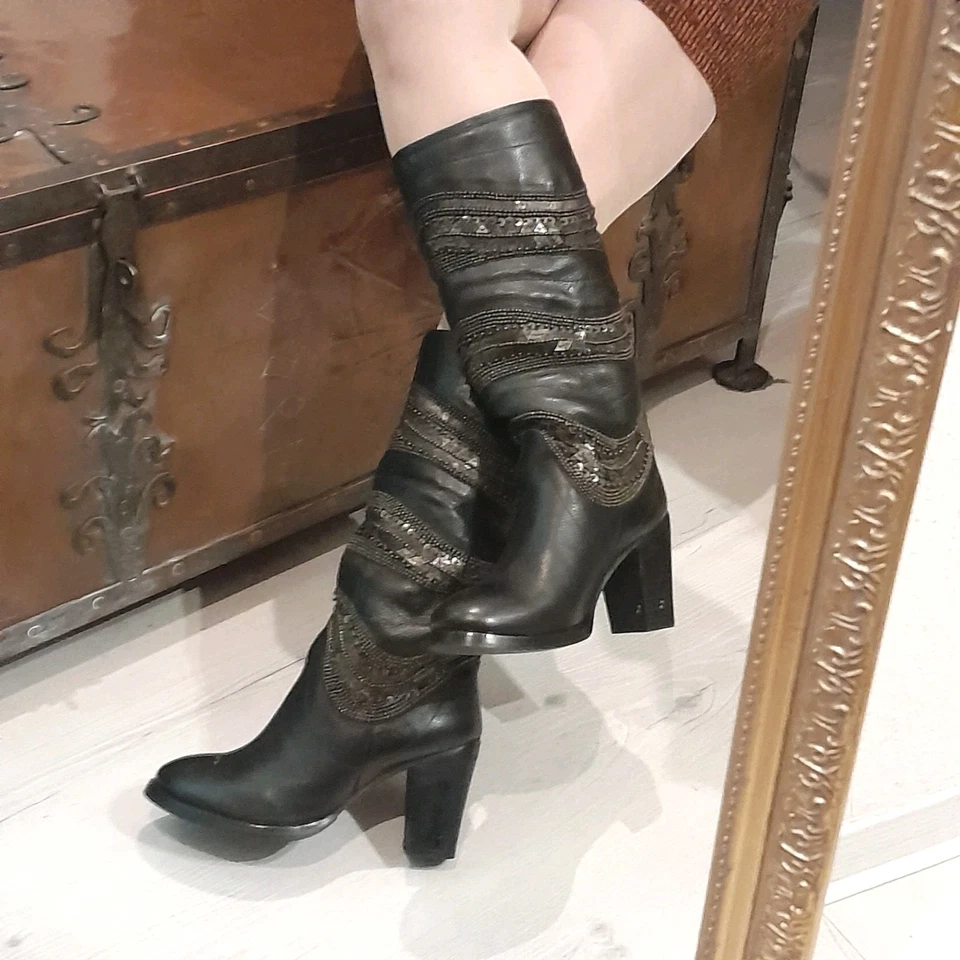 Stiefel Gr.37 Schwarz Leder gebraucht - Bild 1 von 4