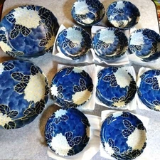 Japanese tableware ceramic plate set hydrangea Mino ware artisan hand painted Ma