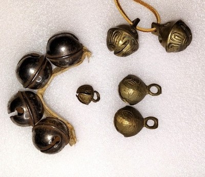 7 Antique Jingle Bells/Sleigh Bells/Crotal/Pellet. 1700s, 1800s, 1900s antiques