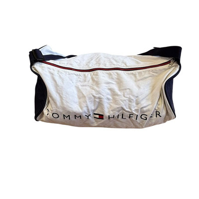 Tommy Hilfiger Vintage White Canvas Duffle Gym Bag Flag Logo Large
