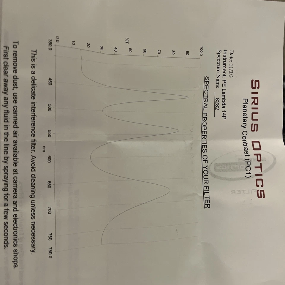 Sirius Optics 2” Telescope Filter Pc1 Planetary Contrast - Image 3 of 3