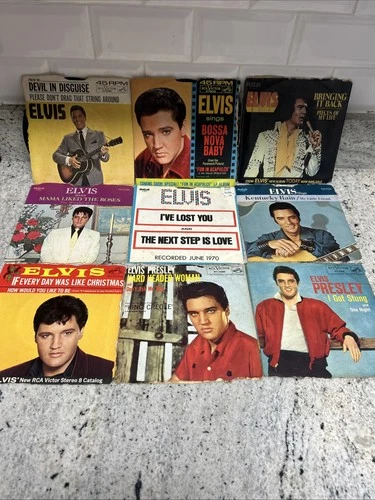 VINTAGE 1950s-70s ELVIS PRESLEY 45rpm PICTURE SLEEVES W/Vinyl Lot Of 9, VG-G🔥