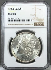 1884-CC U.S. $1 Morgan Silver Dollar Carson City Coin NGC MS64