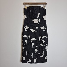 Coast 6/8 Black White Cotton Strapless Bandeau Dress Floral Embroidery Occasion