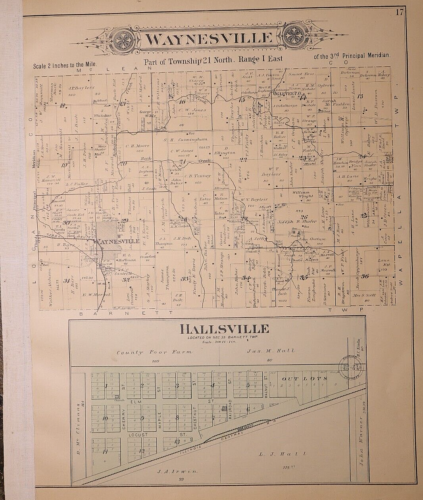 1894 Plat Map ~ WAYNESVILLE Twp., HALLSVILLE, DeWitt Co., ILLINOIS (15x17)-#015 - Picture 1 of 2
