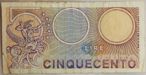 BANCONOTA 500 LIRE TESTA DI MERCURIO 20 DICEMBRE 1976 - - Picture 2 of 2