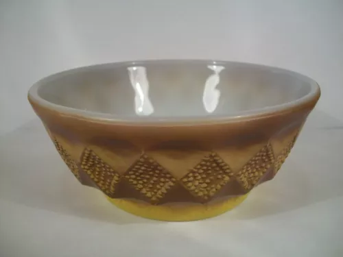 Vintage Mid-Century FIRE KING~Kimberly Diamond~Brown/Yellow~Cereal Bowl ~ 5" Dia