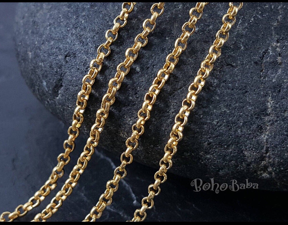 18K 18ct Yellow Gold Plated Rolo Belcher Chain Necklace 20” Long,  GF106