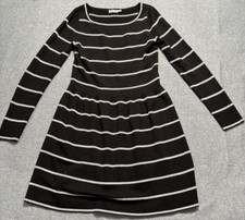 Eliza J Sweater Dress Women Petite Small Black White Stripe Knit Long Sleeves
