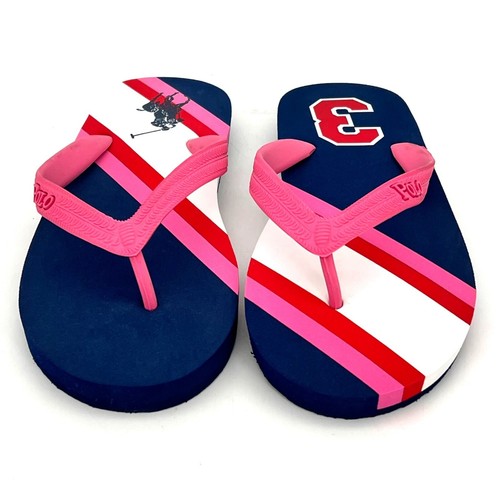 Chanclas Polo Ralph Lauren para mujer talla 5 azul marino y rosa a rayas pony y 3 logotipos nuevas - Imagen 11 de 15