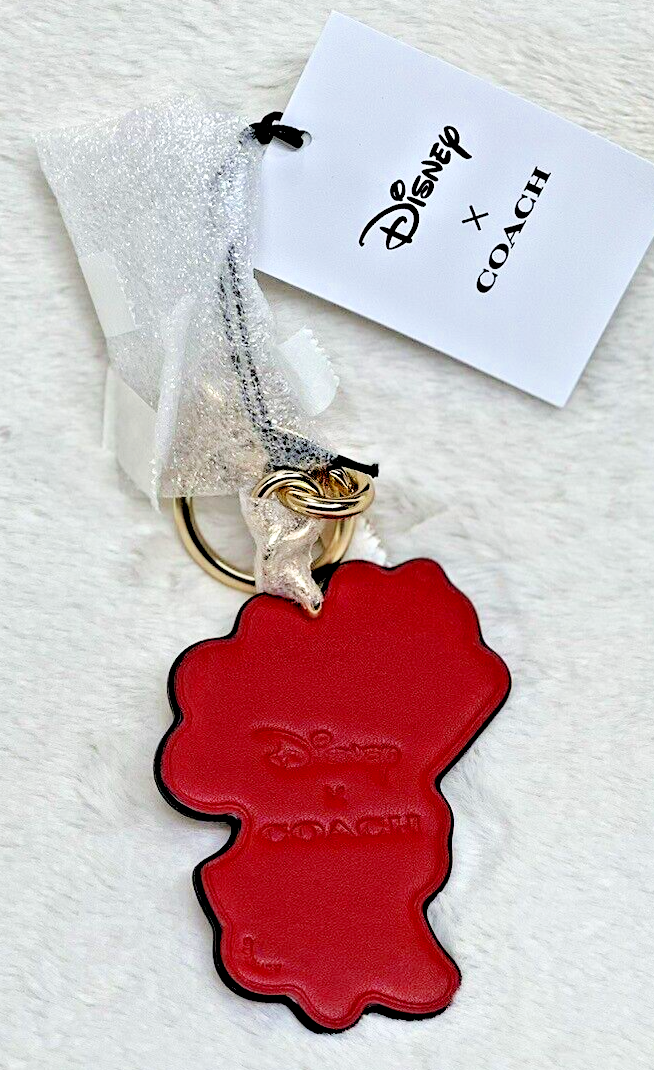 NEW Coach Disney X Coach Minnie Mouse Leather Keychain Bag Charm
