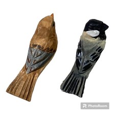 Wood Carved Handcrafted Songbirds 2 Clip On Bird Ornaments New