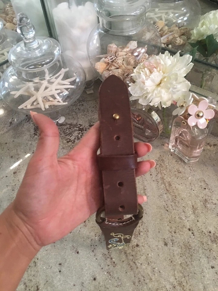 Cinturón de cuero marrón cachemir bordado Lucky Brand India pequeño azul verde boho Foto 4 de 4