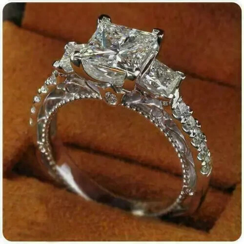 Engagement Ring 2.30Ct Lab Created Princess Cut Diamond 14K White Gold Plated - Picture 2 of 2