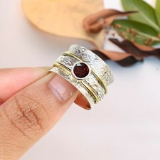 Red Garnet Gemstone Spinner Jewelry 925 Sterling Silver Boho Women Ring