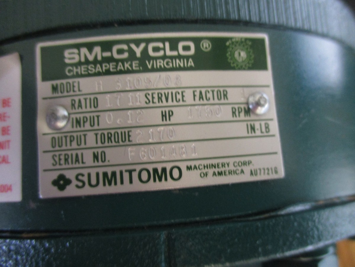 Sumitomo Model: H 3105/08 SM-CYCLO Gear Reducer. Total Ratio