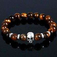 8MM ARMBAND SKULL NATUR STEIN ARMBÄNDER ARMKETTE BRACELET TIGERAUGE TIGERSTEIN