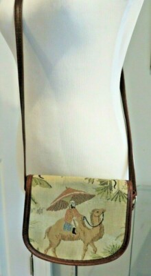 Tapestry Cross Body Handbag Purse - Camel Monkeys 