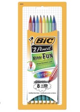 Bic 2 Pencil X-tra Fun Stripes 8 IN PACK NEW 