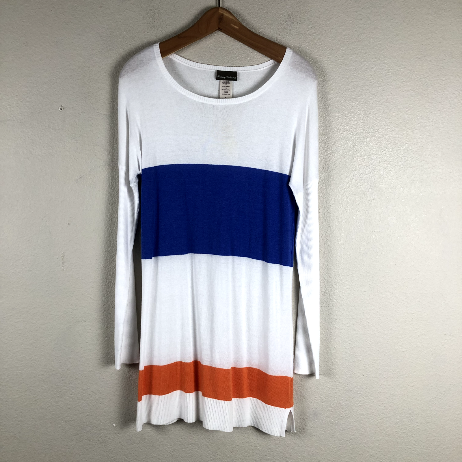 Tommy Bahama Sweater Dress Women Medium White Colorblock Beach Cover Lightweight