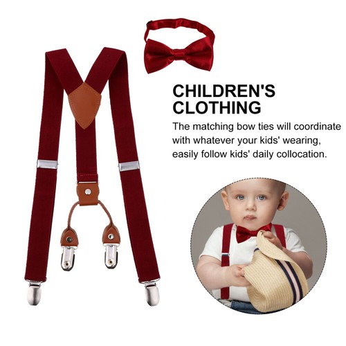 1 Set Toddler Kids 4 Clips Adjustable Suspenders and Matching Bow Tie Set - Picture 6 of 12