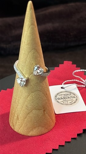 Swarovski Premium Austrian Crystal Heart Bypass Ring in Platinum/ Sterling 7 - Picture 5 of 11