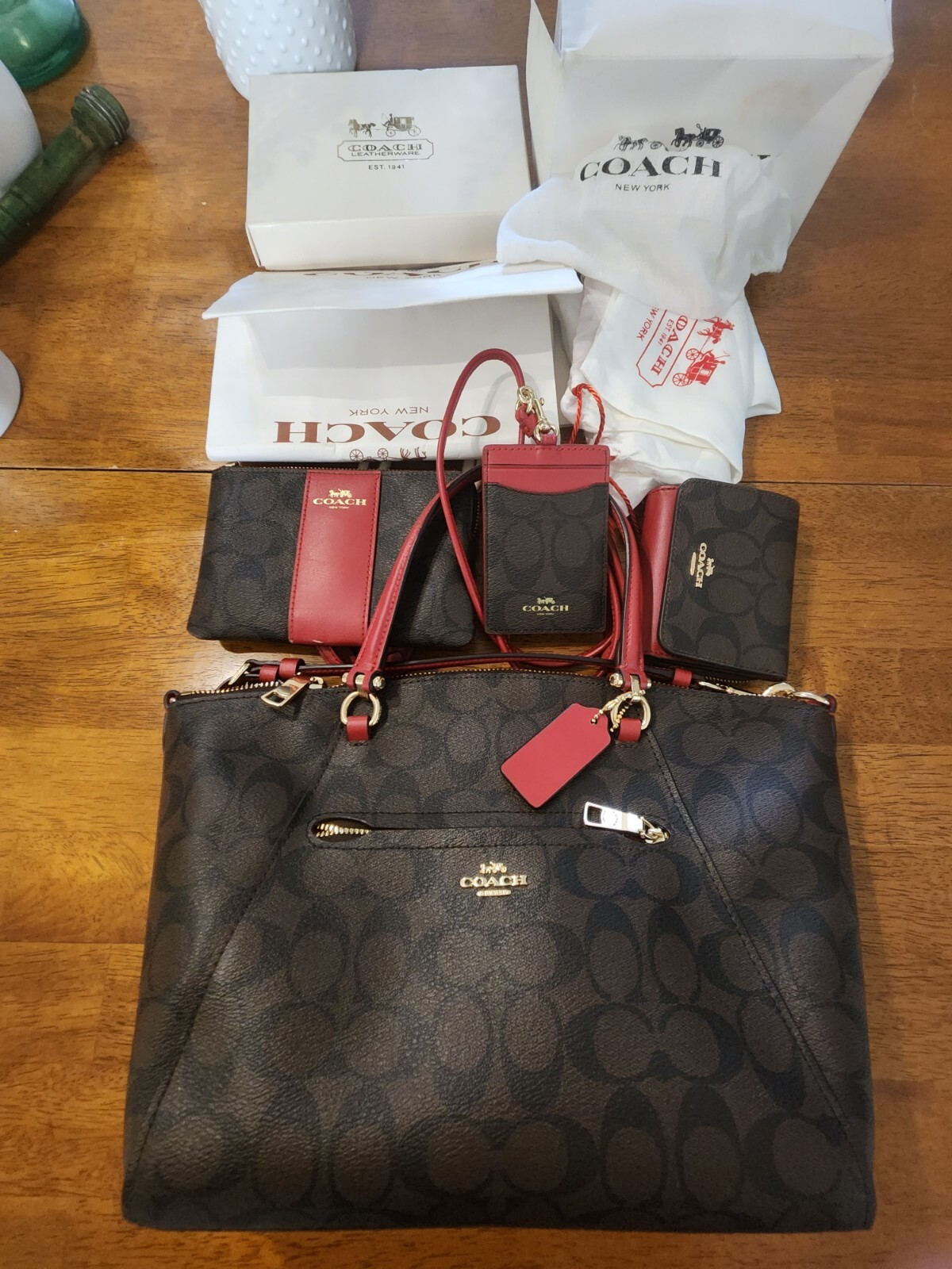 Coach Red Darcie Signature Crossbody coin purse Walle… Gem