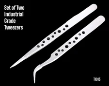 2 Pieces Industrial Anti-Static Extra Thick Curved & Straight Tip Tweezers T1013