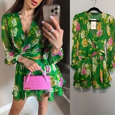 ZARA WOMANS SS22 GREEN ROSE PRINT MINI RUFFLED DRESS SIZE XS_2501/141 NWT