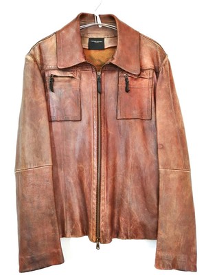 Costume National Homme L Brown Italy Single Leather Blouson Costume National Homme L Brown Italy Single Leather Blouson