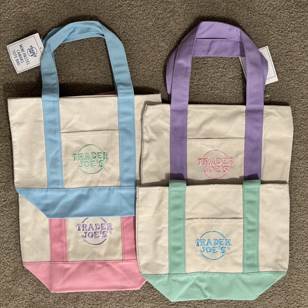 Trader Joe's Mini Pastel Canvas Tote Bag Set Of 4 Colors Trader Joe's Mini Pastel Canvas Tote Bag Set Of 4 Colors