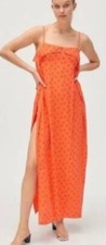 Urban Outfitters Ooh La La Orange Red Rouge Side-Slit Romper Overlay Maxi Dress