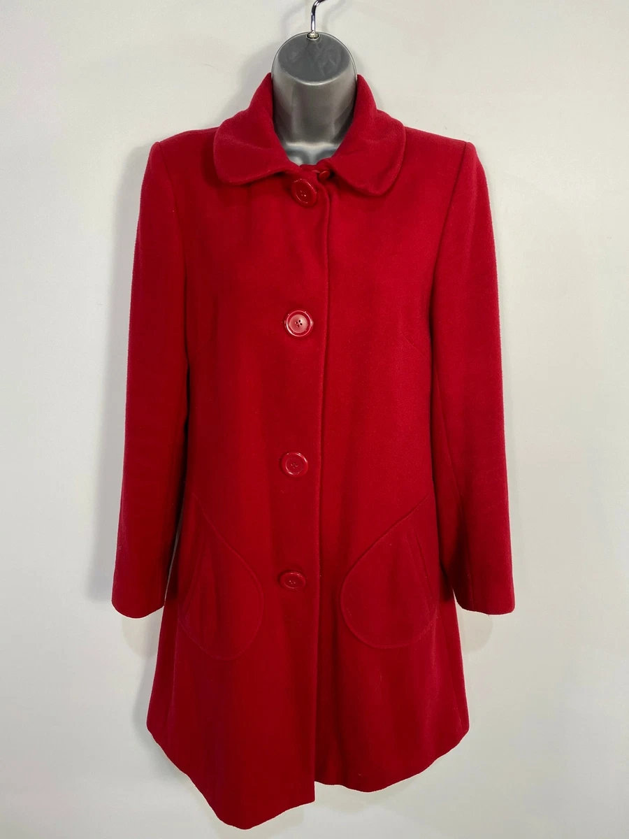 WOMENS WAREHOUSE SIZE UK 10 RED BUTTON UP WOOL CASHEMERE WINTER