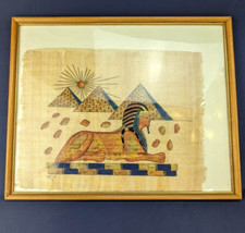 Egyptian Sphinx Pyramid Hand-Painted Art on Papyrus/Parchment Paper - With Frame