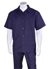 Men's 2pc Casual Walking Suit Luxury Linen Short Sleeve Shirt w/ Pants Set L2806