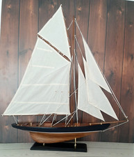 Nuovo MODELLINO BARCA A VELA in LEGNO Lft 80 Cm BLU COLLEZIONE YACHT IDEA REGALO