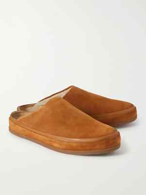 MULO Shearling Suede Slippers - Brown