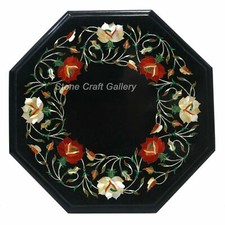 Piano Tavolo Angolare In Marmo 12" Lavoro Floreale In Intarsio Di Pietra Dura