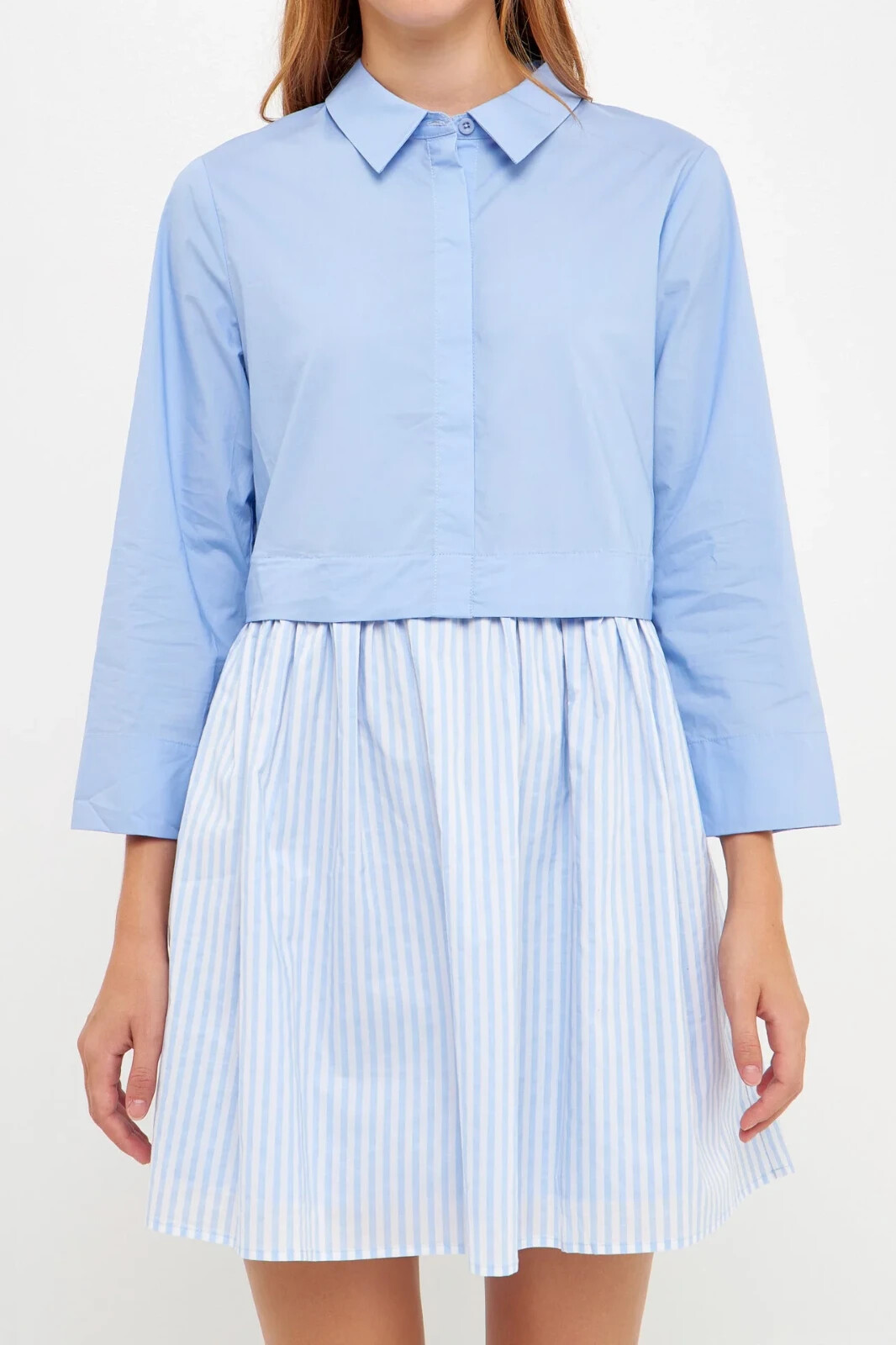 English Factory Blue Shirt Dress Stripe Contrast Cotton Size M