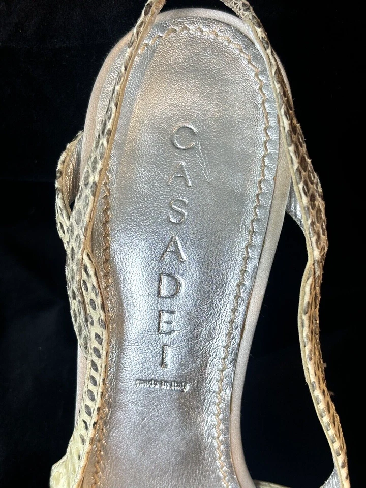 Casadei Italia Mujer Joyas 9 1/2 B Tacones Serpiente Cuero Repujado Crudo Satinado Foto 2 de 4