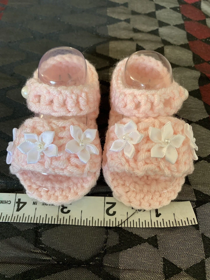 Sandalias Para Niña Tejida A Mano De 0-3 Meses Foto 2 de 4