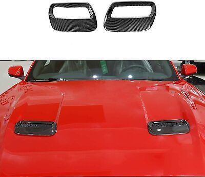 Carbon fiber Hood Air Vent Outlet Cover Trim Decor For Ford Mustang 2018-2019 2x