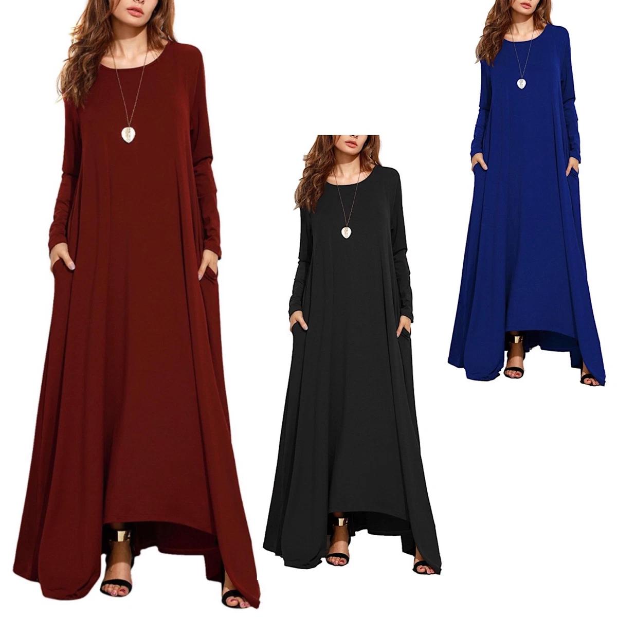 Vestito Donna Abito Lungo a Tunica Asimmetrico Woman Maxi Tunic
