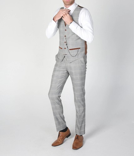New Men's Suit 3 Pieces Blazer Pants Buckle Work Wool Wear Checkered Wedding - Picture 17 of 17
