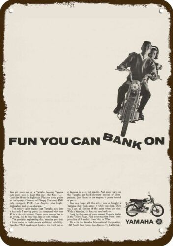1964 YAMAHA YG-1 MOTORCYCLE Vintage Look DECORATIVE METAL SIGN FUN YOU CAN BANK  - Afbeelding 1 van 1