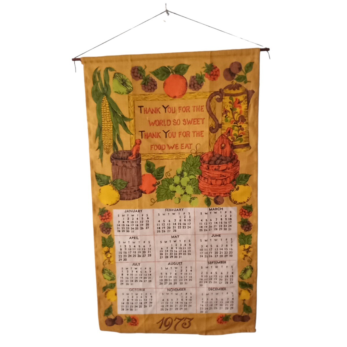 Vtg 1973 Calendar Kitchen Wall Hanging Thank You for The World 27 vtg-1973-calendar-kitchen-wall-hanging-thank-you-for-the-world-27-tx16-w-read-ebay